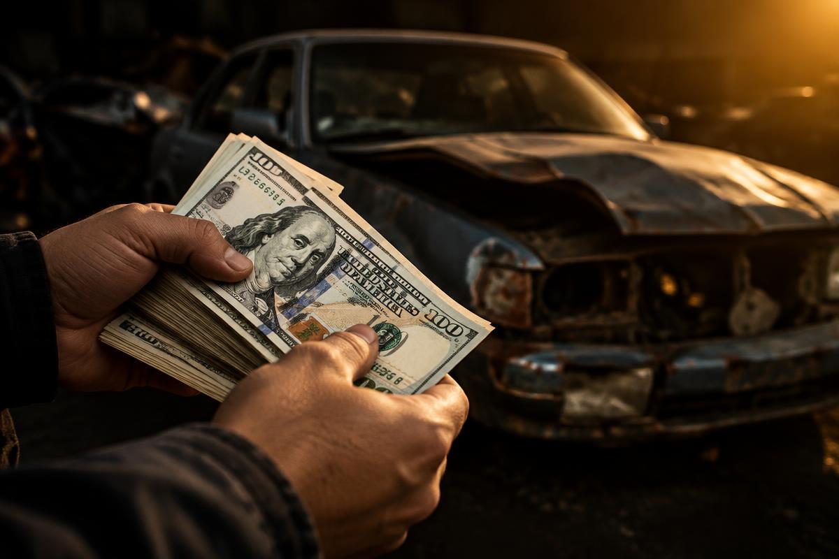 Cash being counted out for a junk car at pickup in Chicago